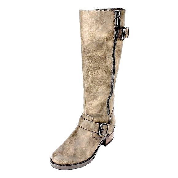 NWOT Lyle Stone Suede Smooth Distressed Boots Wide Calf Sz 8.5M White Mountain - Picture 1 of 7